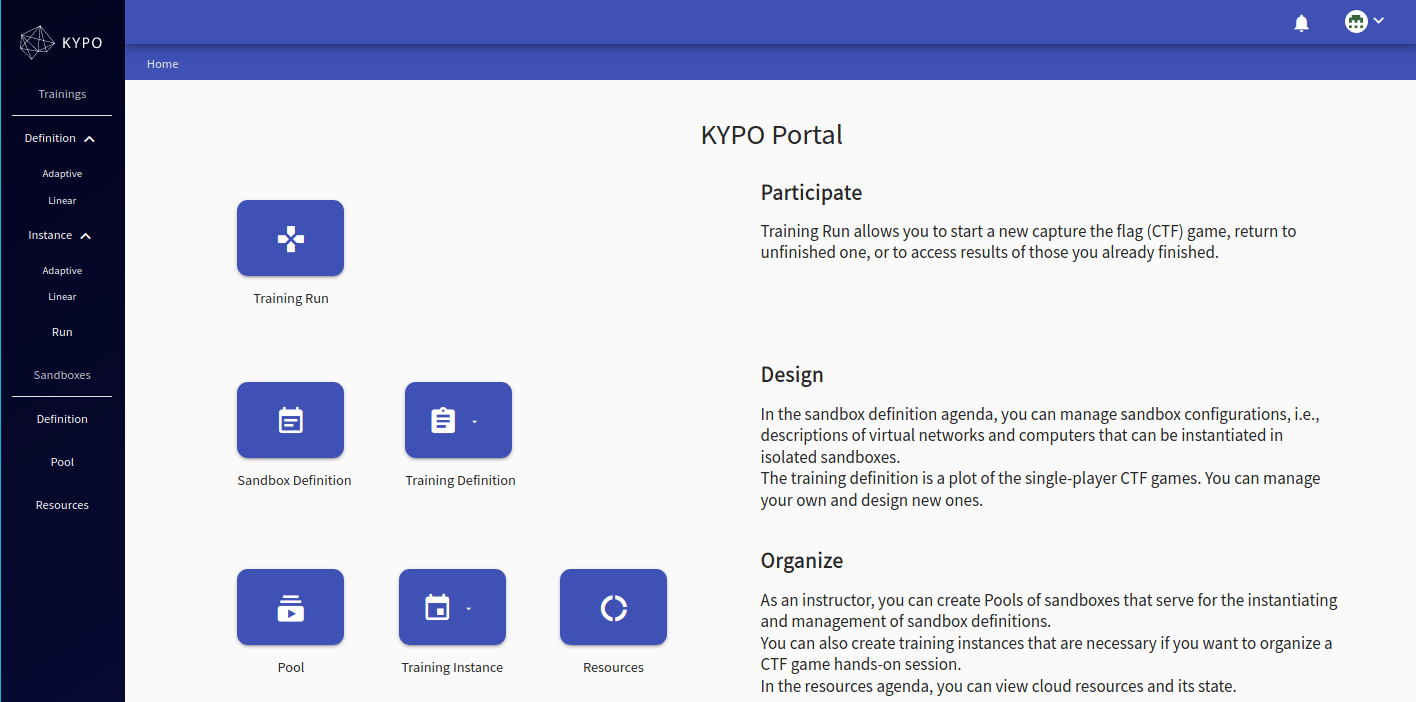 KYPO-home-page-trainee